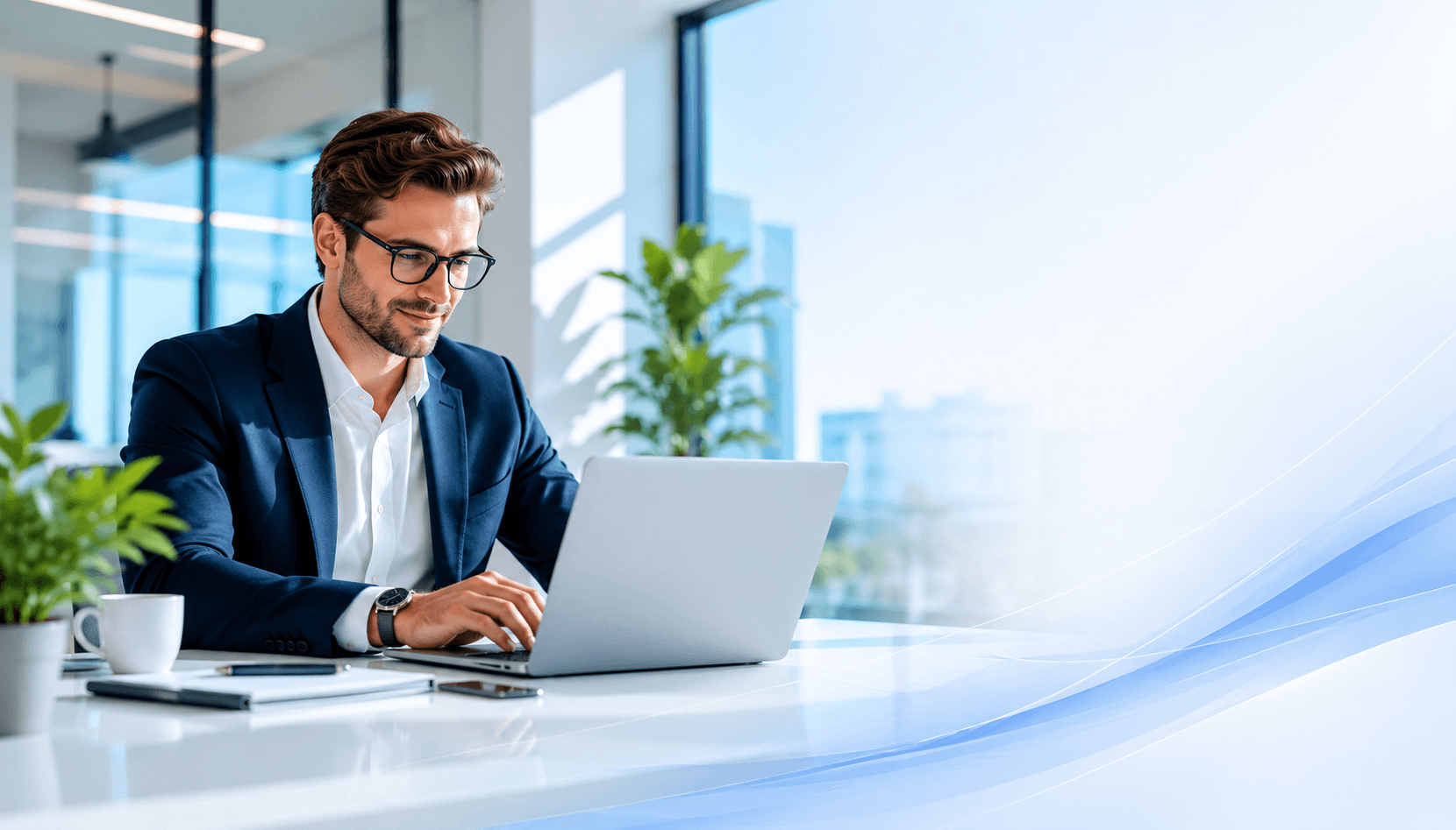 Accountant aan het werk in een licht, modern kantoor
